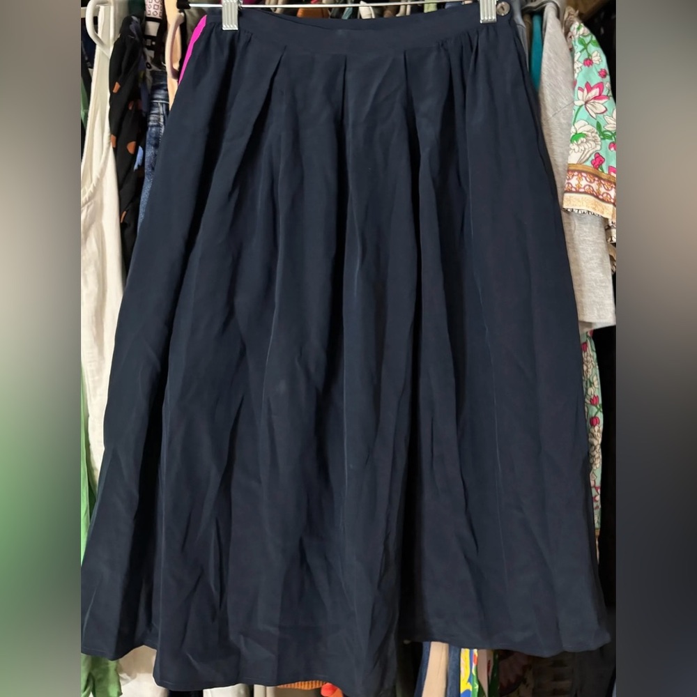 Jack Mulqueen New York navy blue 100% silk vintage skirt 10 S 13” 26” waist